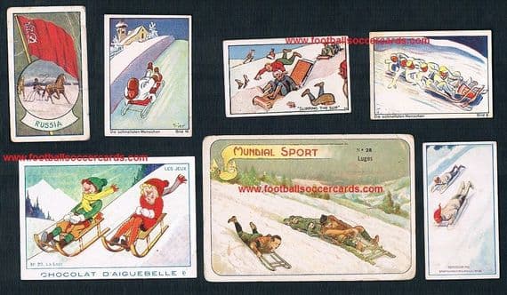 1900 -30s sleigh bobsleigh toboggan sledge ski 7 tobacco & trade cards collection as seen IN MY BOOK