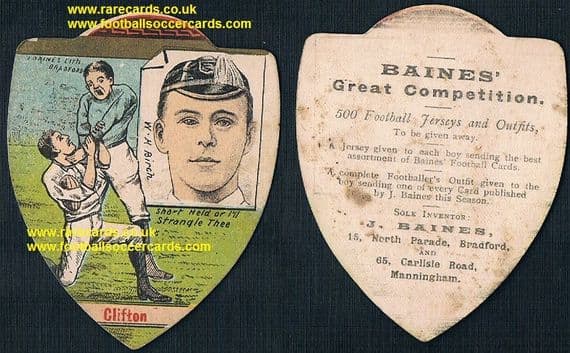 1900 Clifton rugby card by Baines with W.H. Birch player inset