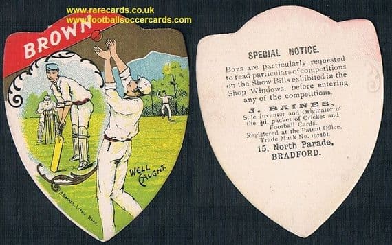 1900 Jack brown Yorkshire County Cricket Club Wisden Cricketer of the year Baines card