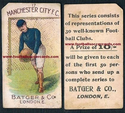 1900 Manchester City BATGER redemption card corner clipped as usual
