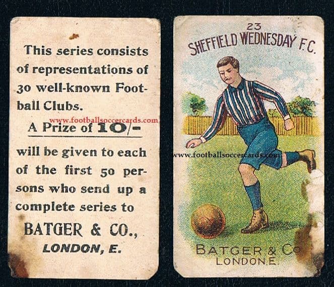 1900 Sheffield Wednesday BATGER redemption card corner clipped as usual
