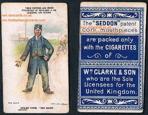 1900 William Clarke & Son Clarke's Seddon cigarettes card cycling terms Mud Guard