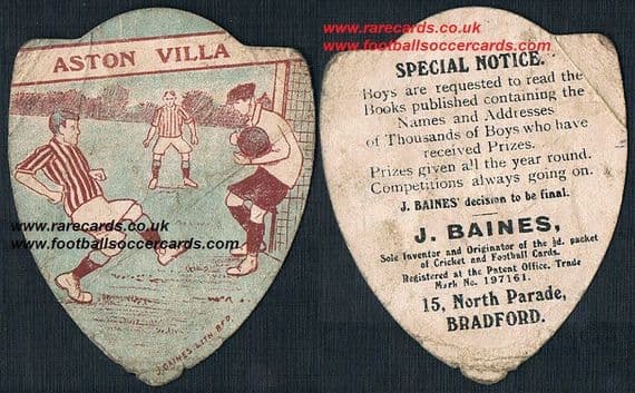 1900s Aston Villa claret blue Baines card with 3 players