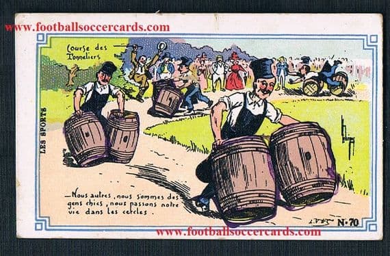 1900s Barrell Rolling Bourbon Kentucky kegs as a sport rare French trade card