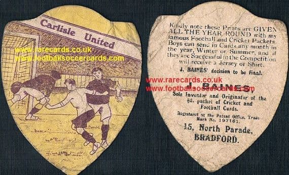 1900s Carlisle United football card Baines of Bradford