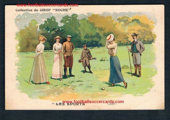 1900s French golfing trade card by Roche golfers on the green golf classic