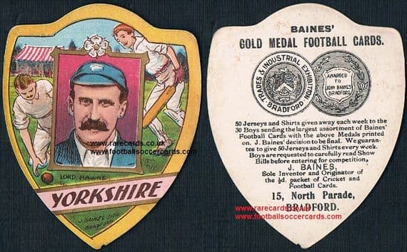 1900s Lord hawke Yorkshire County Cricket team Baines card
