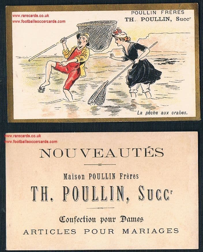 1900s Poullin woman fishing fishermen anglers crayfish nets French trade card