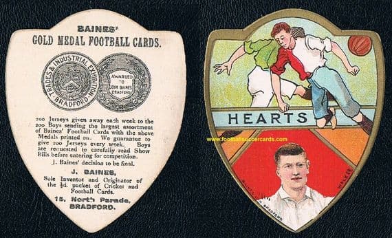 1901 Baines Hearts Scotland legend Bobby Walker rookie card 29 caps <150 goals ATG HOF