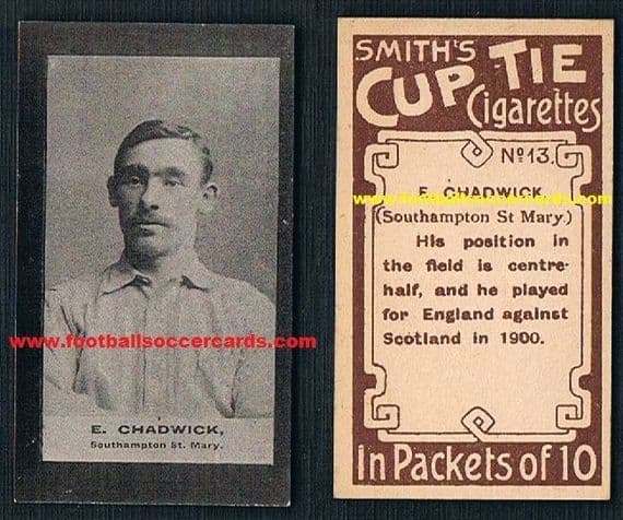 1901 Edgar Chadwick LEGEND Everton Liverpool Saints brown Cup Tie Smith card, Holland Sparta - SOLD