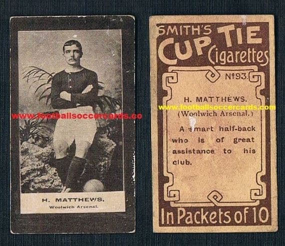 1901 Matthews Woolwich Arsenal 93 brown-back Smith's Cup Tie footballer card SOLD £140