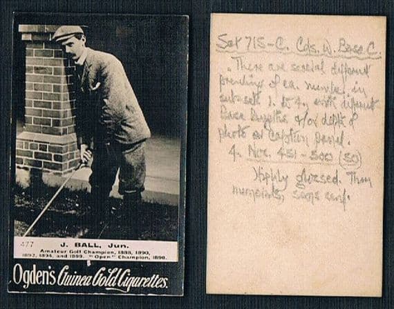 1901 Ogden's Guinea Gold golfer tobacco card 477 John Ball Jr. Open golf champion