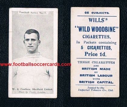 1902 Fatty Foulkes WILLS Woodbine Football Series Sheff Utd - faults low price - VARIETY!