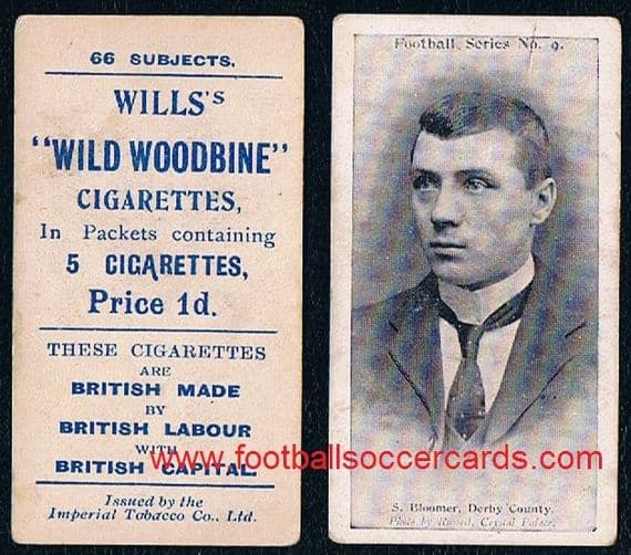 1902 Steve Bloomer Wills Wild Woodbine # 9 Football Series card