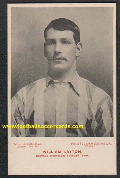1903 Scott series #347 Sheffield Wednesday postcard of Willie Layton, 2 League & 1 FA Cup medals