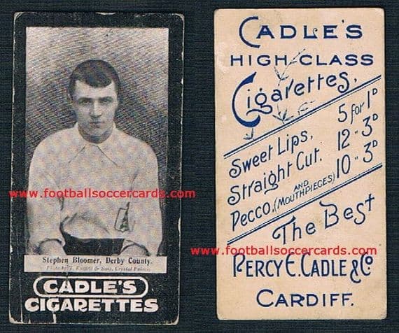 1904 Steve Bloomer extremely rare Wales-issue card by Percy Cadle Derby Co England Boro