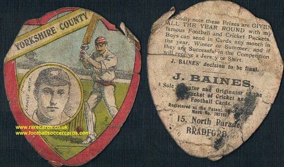 1905 Ernest Smith Yorkshire Cricket bowler Baines cricketing card