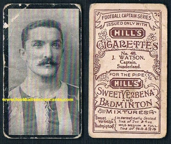 1905 James Watson Sunderland Hill's tobacco Football Captain Series card