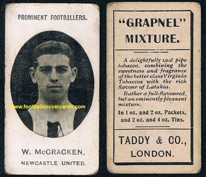 1907 Bill McCracken rookie card Taddy Newcastle United Prominent Footballers