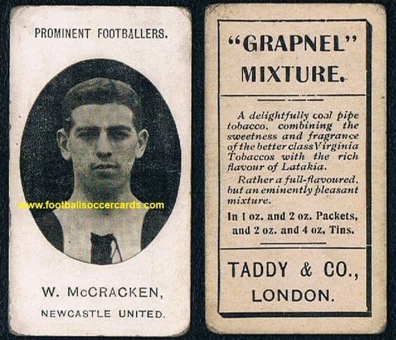 1907 Bill McCracken rookie card Taddy Newcastle United Prominent Footballers
