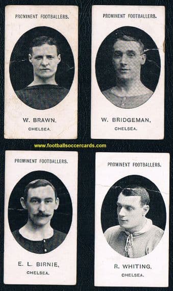 1907 Taddy 4x Chelsea Prominent Footballers Brawn, Whitting, Birnie & Bridgeman 4 cards