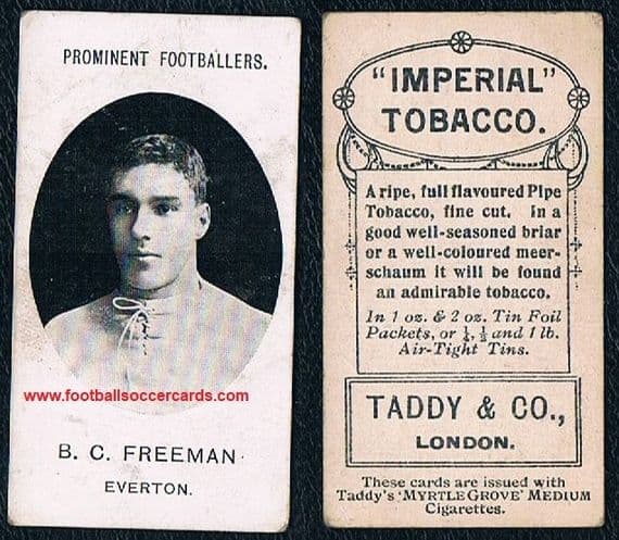 1908 Bert Freeman rookie card Taddy Prominent Footballers Everton x3 Gold Boot winner