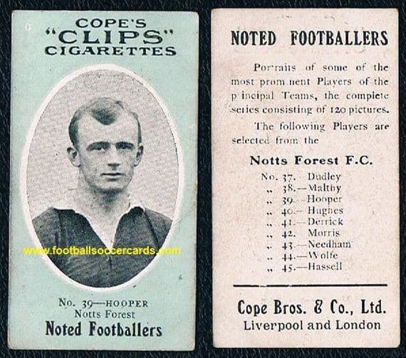 1908 Cope Bros BILL HOOPER 39 Nottingham Forest & County Clips Noted Footballers, 110-set type