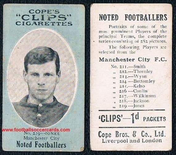 1908 Cope Bros JONES 219 Manchester City Clips Noted Footballers 282-set