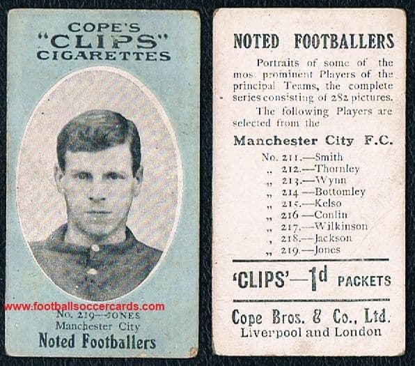 1908 Cope Bros JONES 219 Manchester City Clips Noted Footballers 282-set