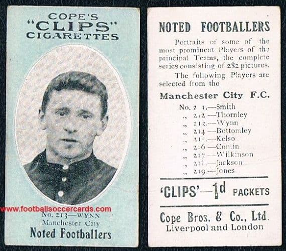 1908 Cope Bros WYNN 213 Manchester City Clips Noted Footballers 282-set