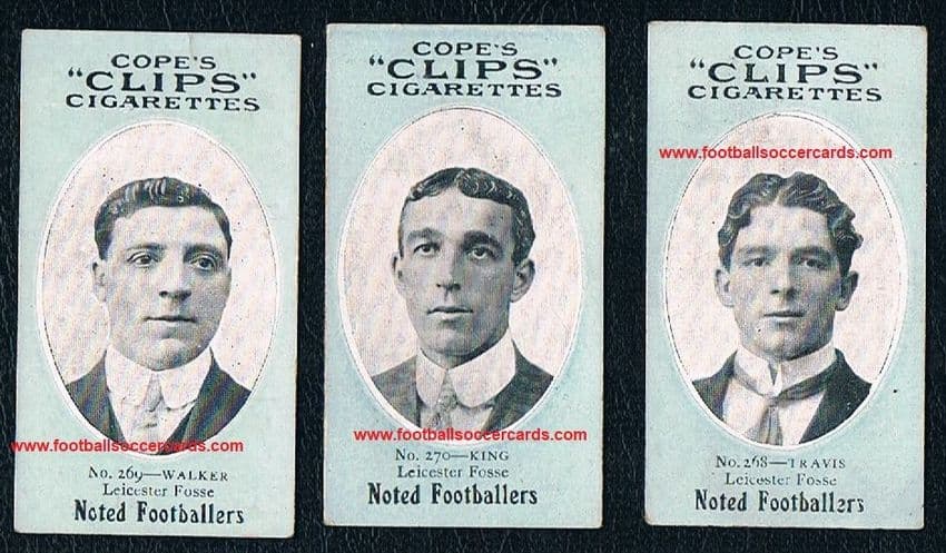 1908 Cope Bros x3 cards TRAVIS KING & WALKER Leicester Fosse City Clips Noted Footballers 282-set