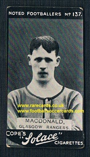 1908 Cope Bros. Solace cigarette 137 MacDonald Glasgow Rangers