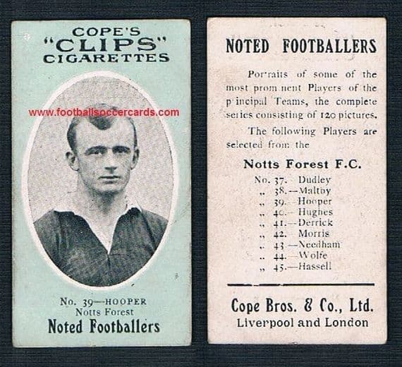 1908 Cope Brothers Noted Footballers 120 series Hoooper 120 Nottingham Forest