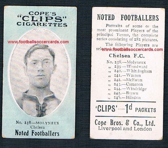 1908 Cope Brothers Noted Footballers 282 series Chelsea Molyneux 238