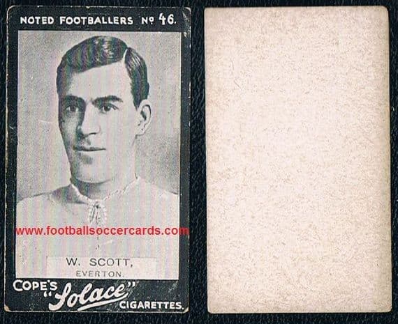 1908 Walter Scott Everton 46 Cope Brothers Solace tobacco card, world record goalie
