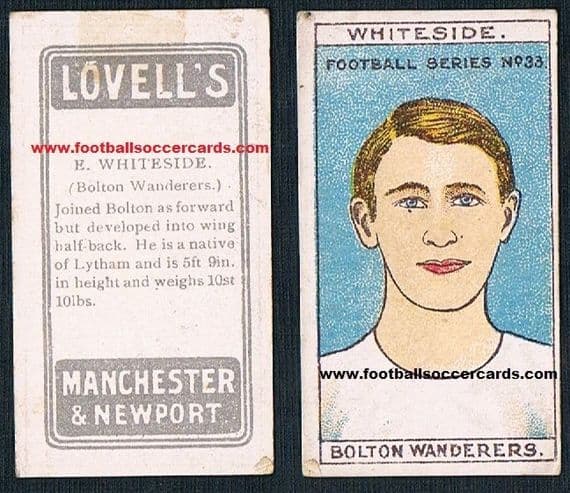 1908 Whiteside Bolton Wanderers Lovell's Football Series card