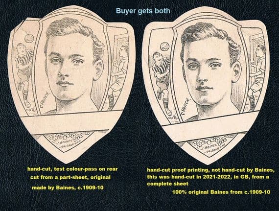 1909 Colin Veitch Newcastle United Baines cards, cut from original uncut sheet by dealer near Hull