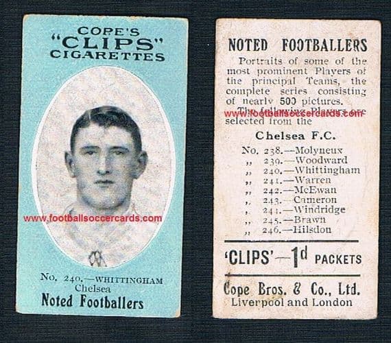 1909 Cope Brothers Noted Footballers 500 series Whittingham Chelsea 240