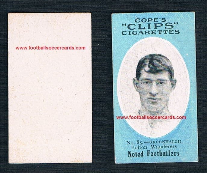 1909 Cope Brothers Noted Footballers PROOF BLANK BACK but 500-type Bolton Greenhalgh  85