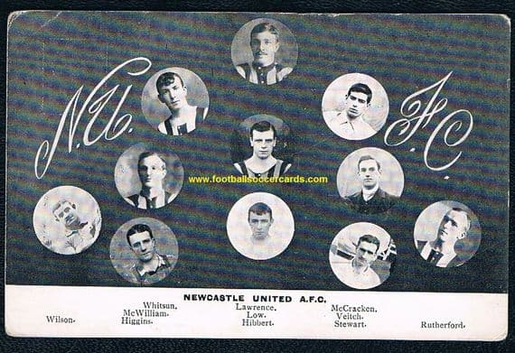 1909 Newcastle United postcard McCracken Veitch Hibbert, etc.