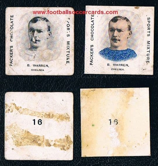 1909 pair of Warren rookie cards Chelsea by H J Packer, both varieties complete pair
