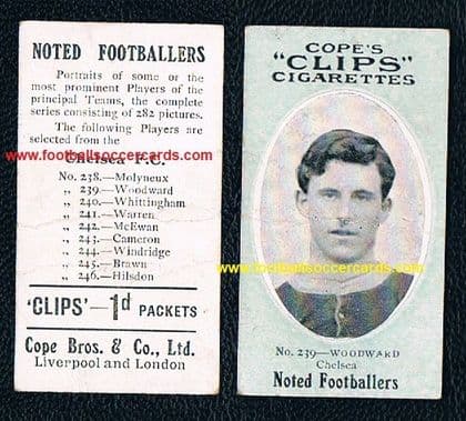 1909 Vivian Woodward "282" series Cope's Clips Noted Footballers x2 world cup OG gm winner 1908 1912
