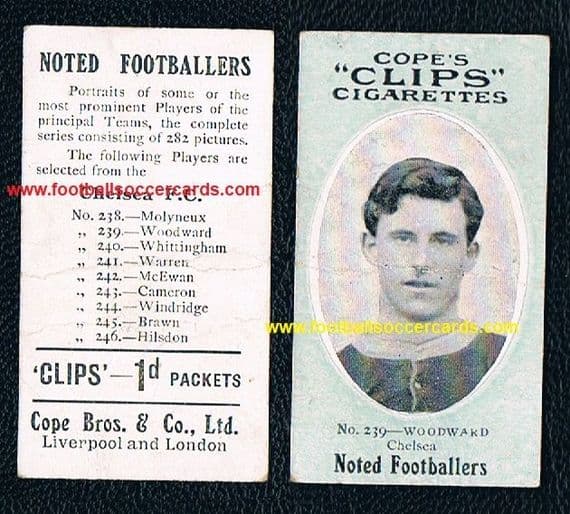 1909 Vivian Woodward "282" series Cope's Clips Noted Footballers x2 world cup OG gm winner 1908 1912
