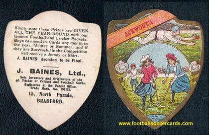 1910 Ackworth near Wakefield & Pontefract cricket & hockey club Baines shield card