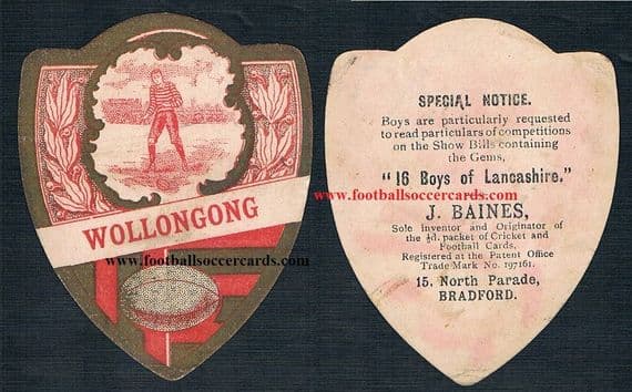 1910 Australia Wollongong NSW rugby card Baines football cards