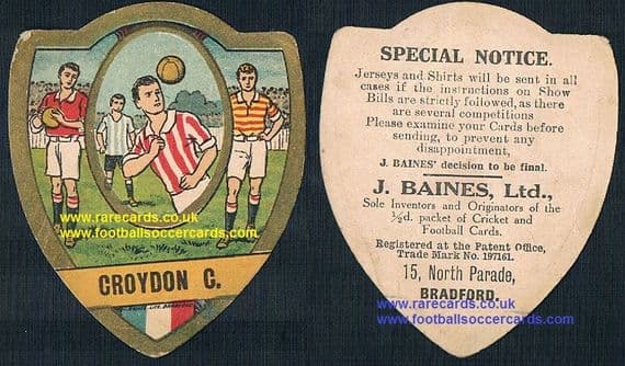 1910 Baines Ltd football card Croydon Common FC Crystal Palace fans interest