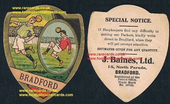 1910 Bradford football card two teams shown Baines card