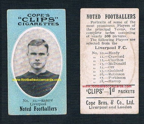 1910 Cope Brothers Noted Footballers 500 series Liverpool 10 Sam Hardy