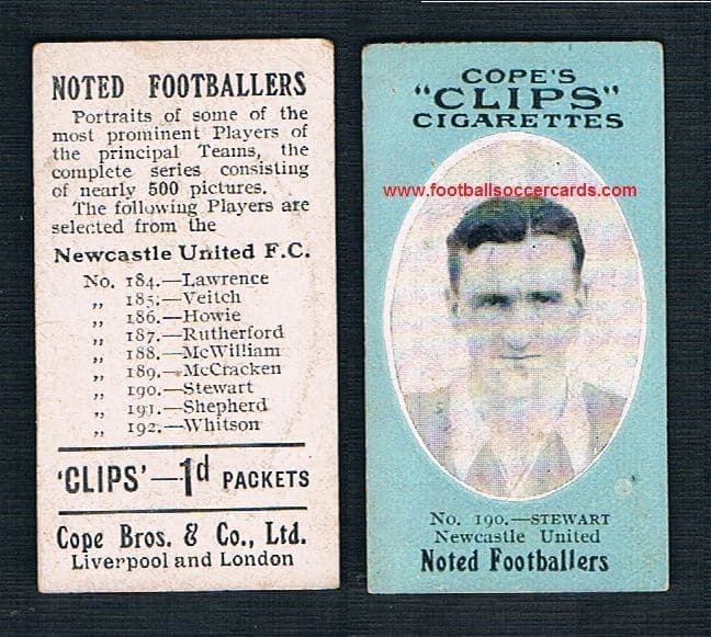 1910 Cope Brothers Noted Footballers 500 series Newcastle United #190 Stewart