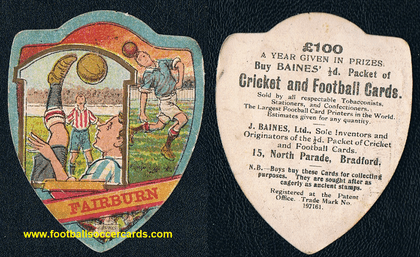 1910 Fairburn FC North Yorkshire Baines shield card of a rarely seen York locale's team